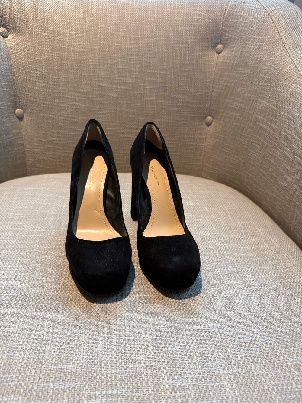 BCBGeneration Black Suede Round-Toe Platform Pumps